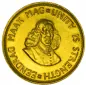 Preview: Südafrika 2 Rand Goldmünze, Vorderseite mit Porträt von Jan van Riebeeck, Rückseite mit südafrikanischem Staatswappen; goldfarbene Kurantmünze aus 22-Karat-Gold.