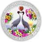 Preview: 2 Dollar | 1 Unze Silbermünze Niue 2024 in Polierte Platte | Liebe ist wertvoll mit Zirkonia | Love is Precious - Saruskraniche (Sarus Cranes)