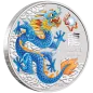 Preview: 1 Unze Silbermünze Australien 2024 Blister in Farbe ( Blue Dragon ) - Lunar Serie 3 - Motiv: DRACHE | Privy Mark: Perth Stamp & Coin Show 2024
