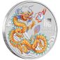 Preview: 1 Unze Silbermünze Australien 2024 Blister in Farbe ( Goldener Drache | Golden Dragon ) - Lunar Serie 3 - Motiv: DRACHE | Privy Mark: ANA World's Fair of Money Chicago Special Ausgabe