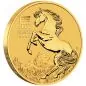 Preview: „1/2 Unze Goldmünze Australien 2026 Lunar Serie III mit Pferd-Motiv, geprägt von der Perth Mint, Vorderseite mit Porträt von König Charles III., Rückseite mit detailreicher Darstellung eines Pferdes.“