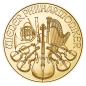 Preview: „1/4 Unze Goldmünze Österreich 2026 Wiener Philharmoniker mit Instrumentenmotiv des Orchesters, geprägt von der Münze Österreich, Wertseite mit Orgelmotiv und Euro-Nennwert.“
