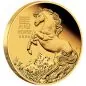 Preview: 1/10 Unze Goldmünze Australien 2026 Lunar Pferd in Polierter Platte, detailreiches Pferdemotiv mit spiegelndem Proof-Hintergrund, Porträt von König Charles III. auf der Vorderseite, präsentiert in einer hochwertigen Box mit Zertifikat.