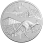 Preview: 1 oz Silbermünze Australien 2025 der Royal Australian Mint im Blister. Vorderseite mit modern gestaltetem Känguru im Bush-Capital-Motiv, Rückseite mit Porträt von König Charles III., Präsentation im farbigen Blisterkarton.