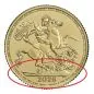 Preview: Goldmünze Großbritannien 2026 mit St.-George-und-Drache-Motiv auf der Vorderseite. Rückseite zeigt König Charles III. mit Latentbild und Halbton-Effekt im Randbereich. Mikrogravur am Münzrand der Vorderseite.