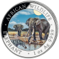 Preview: 1-Unzen-Silbermünze Somalia 2026 mit farbigem Elefantenmotiv aus der African Wildlife Series. Hochdetailliertes Motiv, farbveredelte Gestaltung.“