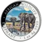 Preview: 1-Unzen-Silbermünze Somalia 2026 mit farbigem Elefantenmotiv aus der African Wildlife Series. Hochdetailliertes Motiv, farbveredelte Gestaltung.“