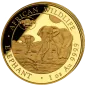 Preview: Unze Goldmünze Somalia 2026 Elefant mit Botanical Garden Privy Mark zur World Money Fair Berlin, geprägt in 999,9 Feingold, geliefert im Etui mit durchnummeriertem Zertifikat.
