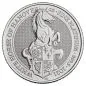 Preview: 1 Unze Platinmünze Großbritannien 2021 Queen’s Beasts White Horse of Hannover aus 999,5er Platin mit Wappentiermotiv und Porträt von Königin Elizabeth II auf der Wertseite.