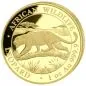 Preview: 1 Unze Goldmünze Somalia 2026 aus der Serie African Wildlife mit dem Motiv eines Leoparden in einer afrikanischen Landschaft. Auf der Motivseite sind der Leopard und die Bezeichnung African Wildlife Leopard zu sehen. Die Gegenseite zeigt das Staatswappen