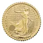 Preview: Britannische 1/10 Unze Gold Britannia des Jahres 2027. Die Motivseite zeigt Britannia mit Helm, Schild, Olivenzweig und Dreizack. Die Jubiläumsausgabe trägt das „40“ Wave Privy Mark und eine strukturierte Hintergrundgestaltung.