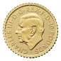 Preview: Britannische 1/10 Unze Gold Britannia des Jahres 2027. Die Motivseite zeigt Britannia mit Helm, Schild, Olivenzweig und Dreizack. Die Jubiläumsausgabe trägt das „40“ Wave Privy Mark und eine strukturierte Hintergrundgestaltung.