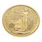 Preview: Britannische 1/10 Unze Gold Britannia des Jahres 2027. Die Motivseite zeigt Britannia mit Helm, Schild, Olivenzweig und Dreizack. Die Jubiläumsausgabe trägt das „40“ Wave Privy Mark und eine strukturierte Hintergrundgestaltung.