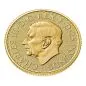 Preview: Britannische 1/4 Unze Gold Britannia des Jahres 2027. Die Motivseite zeigt Britannia mit Helm, Schild, Olivenzweig und Dreizack sowie das für 2027 vorgesehene „40“ Wave Privy Mark.