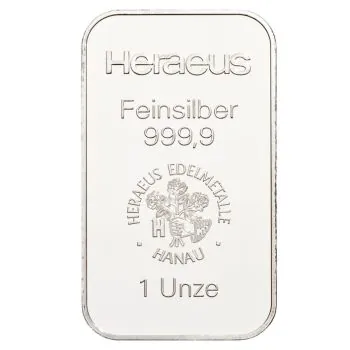 1 Unze Silberbarren Heraeus – Neuware, geprägt im Blister, LBMA-zertifiziert