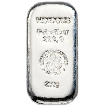 250 Gramm Silberbarren Heraeus – Neuware, gegossen, LBMA-zertifiziert