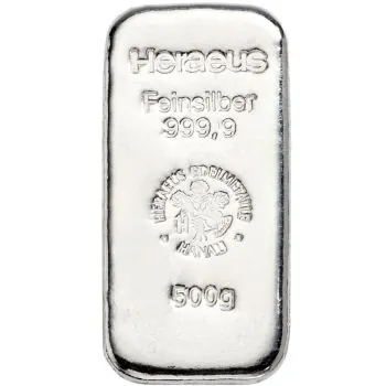 500 Gramm Silberbarren Heraeus – Neuware, gegossen, LBMA-zertifiziert
