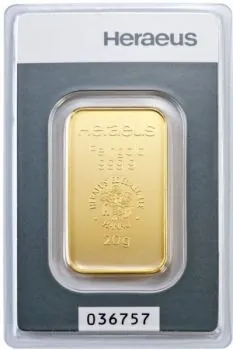 Unser Ankaufspreis für 20 Gramm Goldbarren Heraeus, Umicore, Valcambi und C. HAFNER in Blister mit Seriennummer