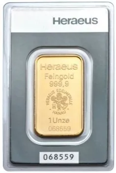 Unser Ankaufspreis für 1 Unze Goldbarren Heraeus, Umicore, Valcambi und C. HAFNER in Blister mit Seriennummer