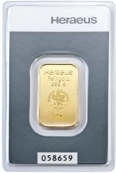 Unser Ankaufspreis für 10 Gramm Goldbarren Heraeus, Umicore, Valcambi und C. HAFNER in Blister mit Seriennummer
