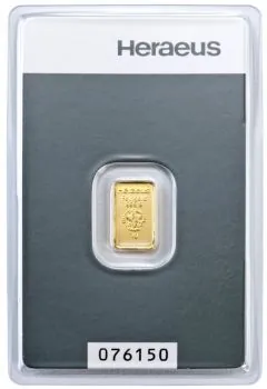 1 Gramm Goldbarren Heraeus in Blister mit Seriennummer