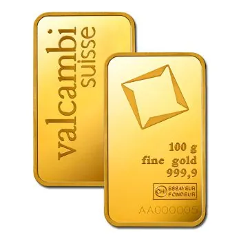 100 Gramm Goldbarren Valcambi in Blister mit Seriennummer