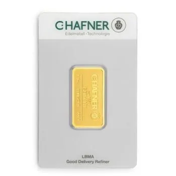 1/4 Unze Goldbarren von C. Hafner im Blister mit Zertifikat und Seriennummer, hergestellt aus 999,9 Feingold, dargestellt als Ankaufprodukt.