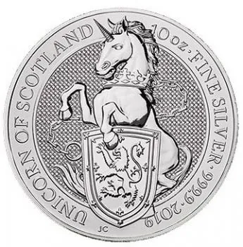 10 Unze Silbermünze Großbritannien 2019 - The Queen's Beasts | Einhorn - Unicorn of Scotland *