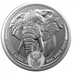 5 Rand | 1 Unze Silbermünze Südafrika 2019 | Serie: Big Five - Motiv: Elefant | 1. Ausgabe von 5