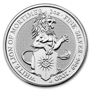 2 Unze Silbermünze Großbritannien 2020 - The Queen's Beasts | The White Lion of Mortimer