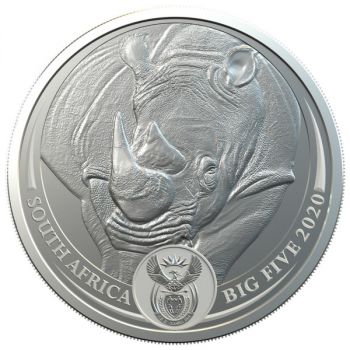 5 Rand | 1 Unze Silbermünze Südafrika 2020 | Serie: Big Five - Motiv: Nashorn | 3. Ausgabe von 5
