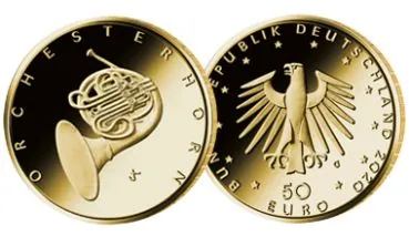 Deutschland 50 Euro Gold Gedenkmünze 2020 | Serie: Musikinstrumente - Motiv: Orchesterhorn | 3. Ausgabe