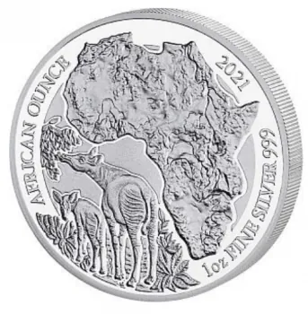 1 Unze Silbermünze Ruanda 2021 - Okapi in Polierter Platte