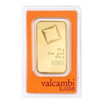 50 Gramm Goldbarren Valcambi in Blister mit Seriennummer