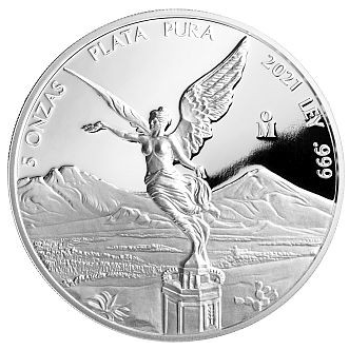 5 Unze Silbermünze Mexiko 2021 in Polierte Platte - Libertad | Siegesgöttin