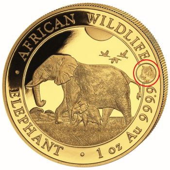 1 Unze Goldmünze Somalia 2022 - Elefant | Privy Mark: Lunar - TIGER