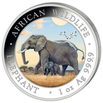 1 Unze Silbermünze Somalia 2022 - Elefant in Farbe