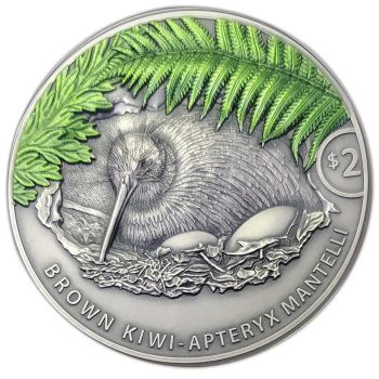 2 Unze Silbermünze Neuseeland 2021 - Kiwi in Antik Finish
