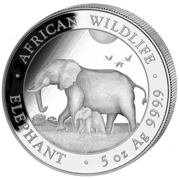 5 Unze Silbermünze Somalia 2022 - Elefant