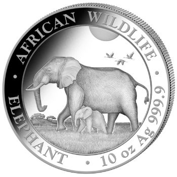 10 Unze Silbermünze Somalia 2022 - Elefant