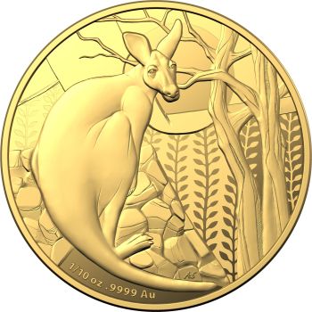 1/10 Unze Goldmünze Australien 2022 - Känguru in Polierte Platte | RAM Ausgabe | Motiv: Impressions of Australia