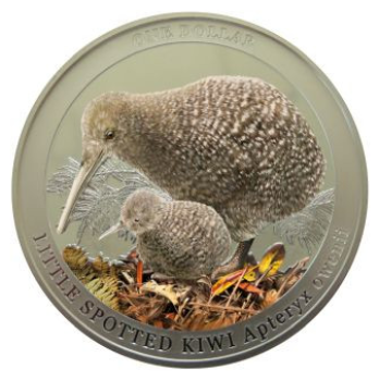 1 Unze Silbermünze Neuseeland 2022 - Kiwi in Farbe und Polierte Platte