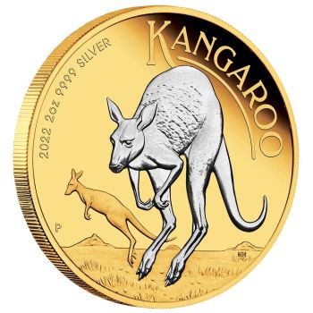2 Unze Silbermünze Australien 2022 - Känguru vergoldet im Münzetui und Zertifikat | Perth Mint Variante