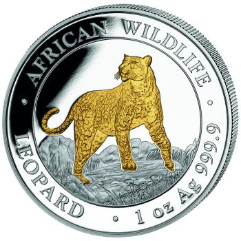 1 Unze Silbermünze Somalia 2022 | Serie: African Wildlife - Motiv: Leopard vergoldet