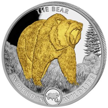 1 Unze Silbermünze Kongo 2022 vergoldet | Serie: World’s Wildlife - Motiv: BÄR ( The Bear )