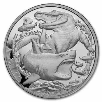1 Unze Silbermünze Niue 2022 | Serie: Apex Predators - Motiv: Hai vs Krokodil ( Shark vs Crocodile )