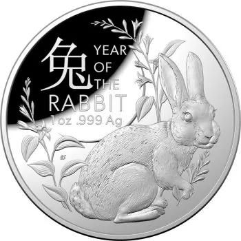 1 Unze Silbermünze Australien 2023 gewölbt in Polierte Platte - Lunar Serie - Motiv: HASE | RAM Ausgabe
