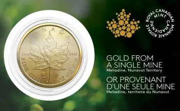 1 Unze Goldmünze Kanada 2022 - Maple Leaf im Blister | SINGLE - SOURCED MINE - MELIADINE MINE