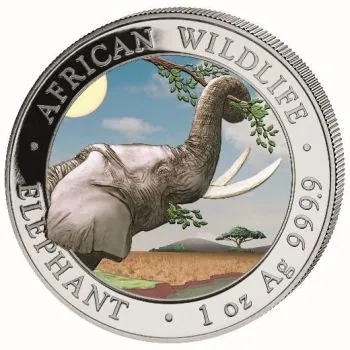 1 Unze Silbermünze Somalia 2023 - Elefant in Farbe