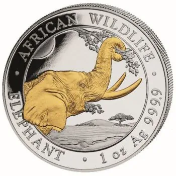 1 Unze Silbermünze Somalia 2023 - Elefant vergoldet